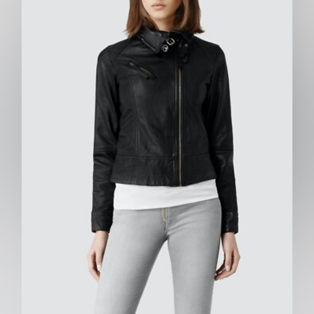 🖤 AllSaints Belvedere Leather Moto Jacket – Black – Size US 4 (UK 8)